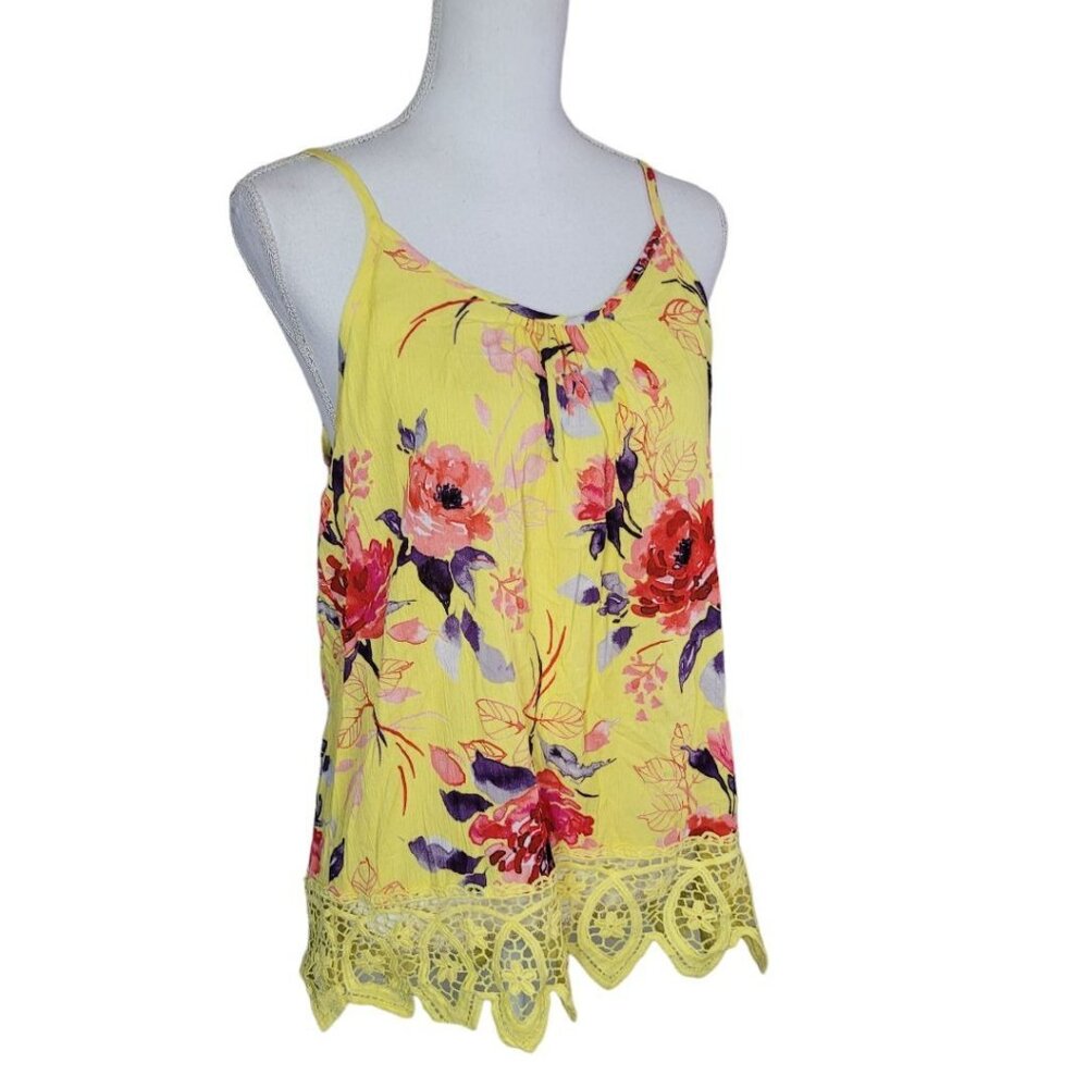 Staccato Tank Lace Yellow‎ Floral Adjustable Straps Bright Lightweight Womens M